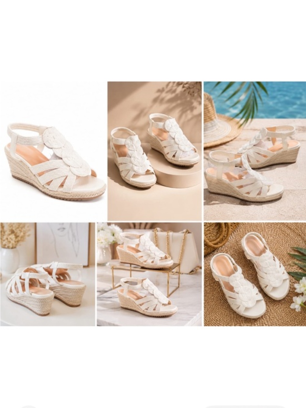 Women’s White Woven Espadrille Wedge Sandals